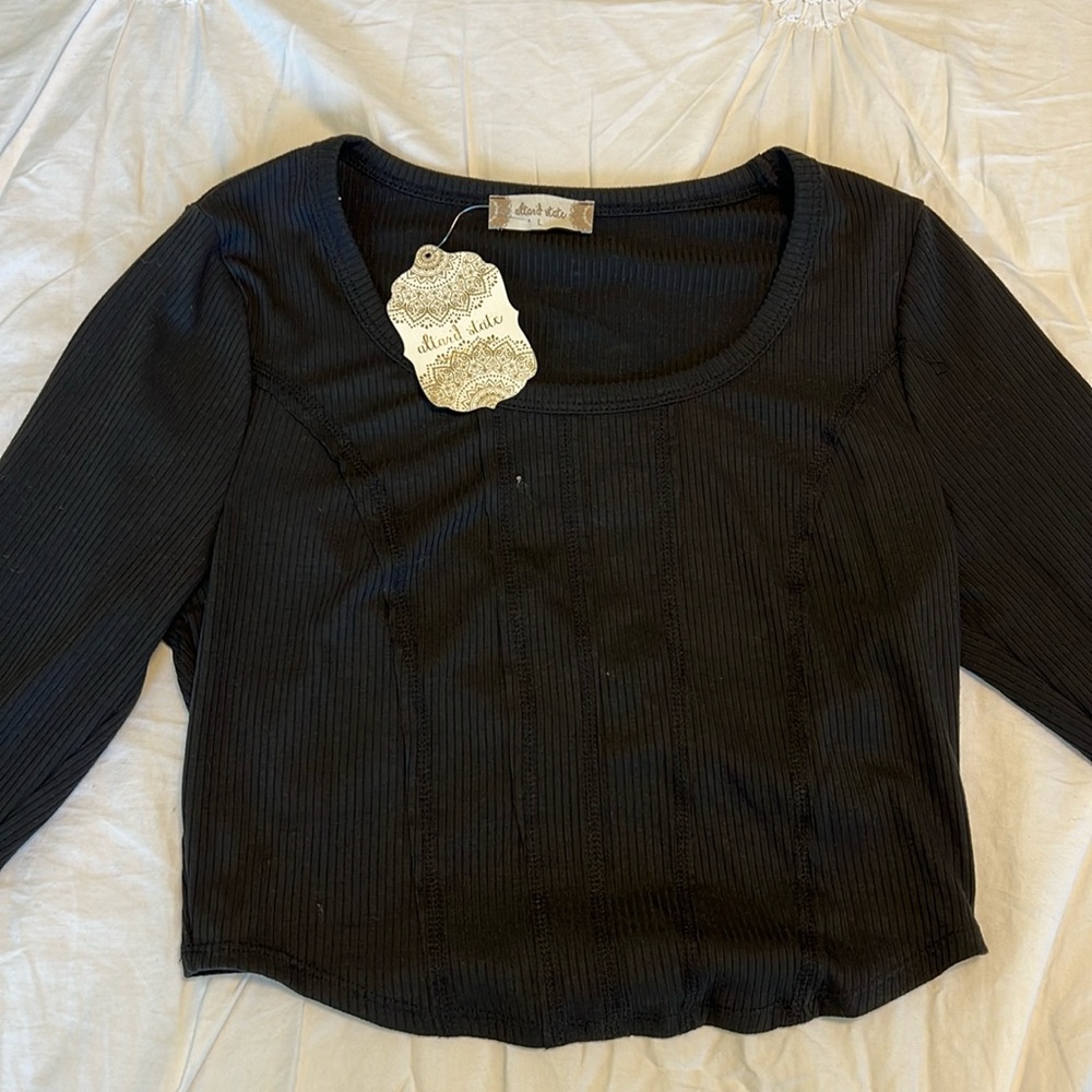 Altar’d State Black Corset Cropped Long Sleeve